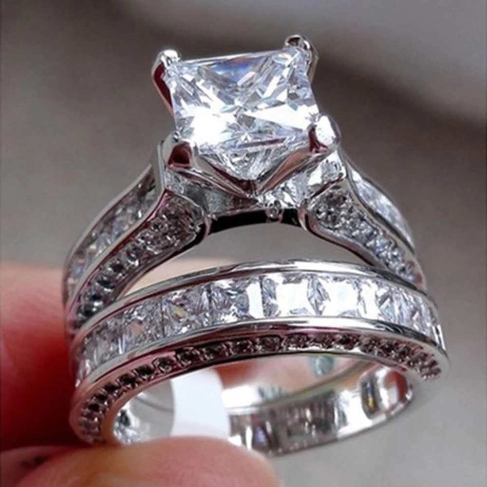 2pc Silver princess women wedding ring 6,7,8,9 - Picture 1 of 4